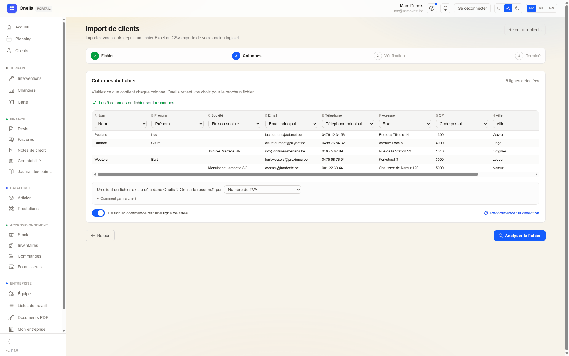 L'import d'un fichier de clients dans le portail Onelia