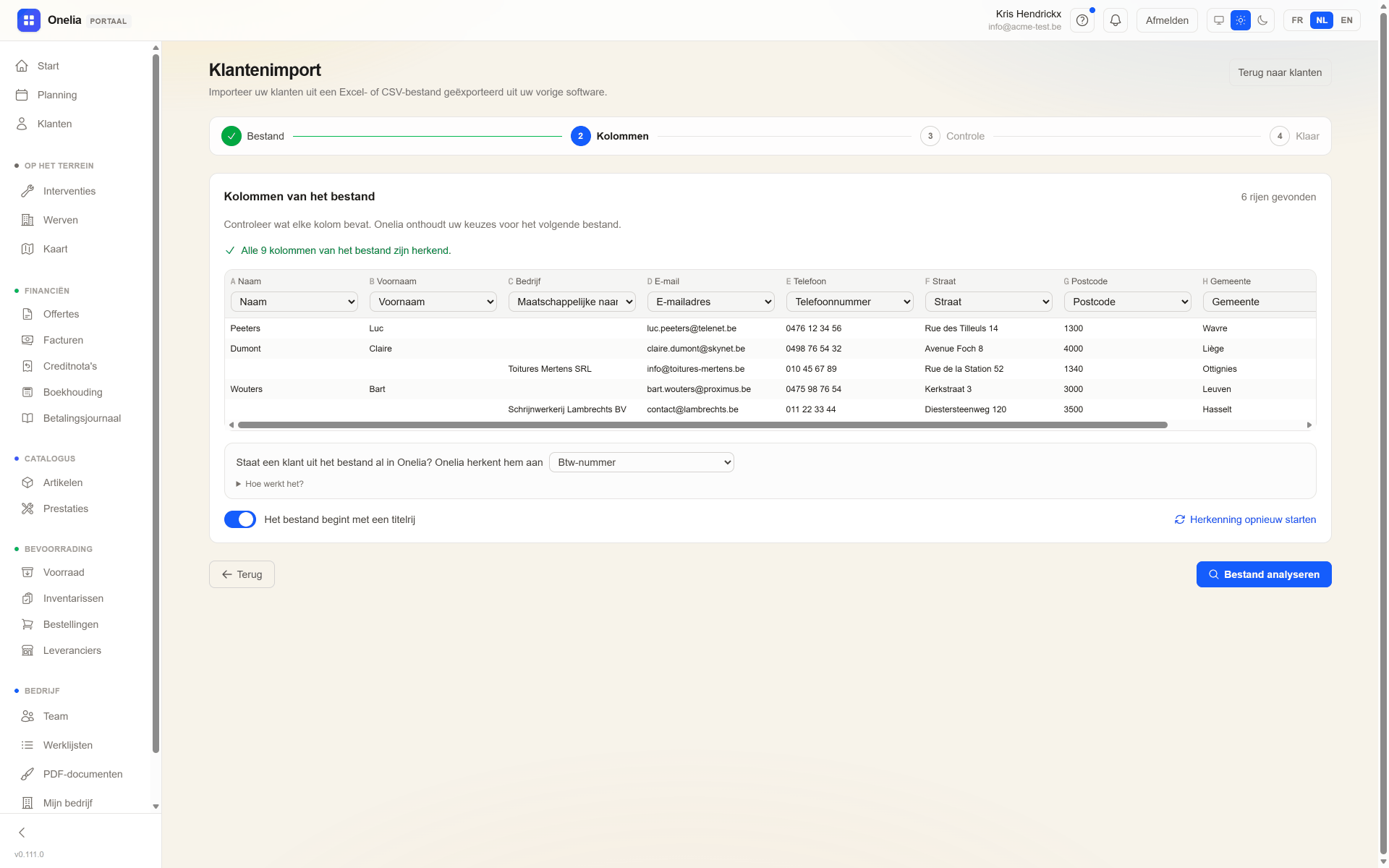 Het importeren van een klantenbestand in het Onelia-webportaal
